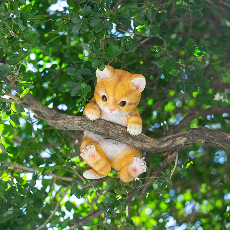 Pendiente de Gato Simulado Trepando Árbol Decoración Exterior Jardín Patio Balcón Paisaje Resina — imagen 5