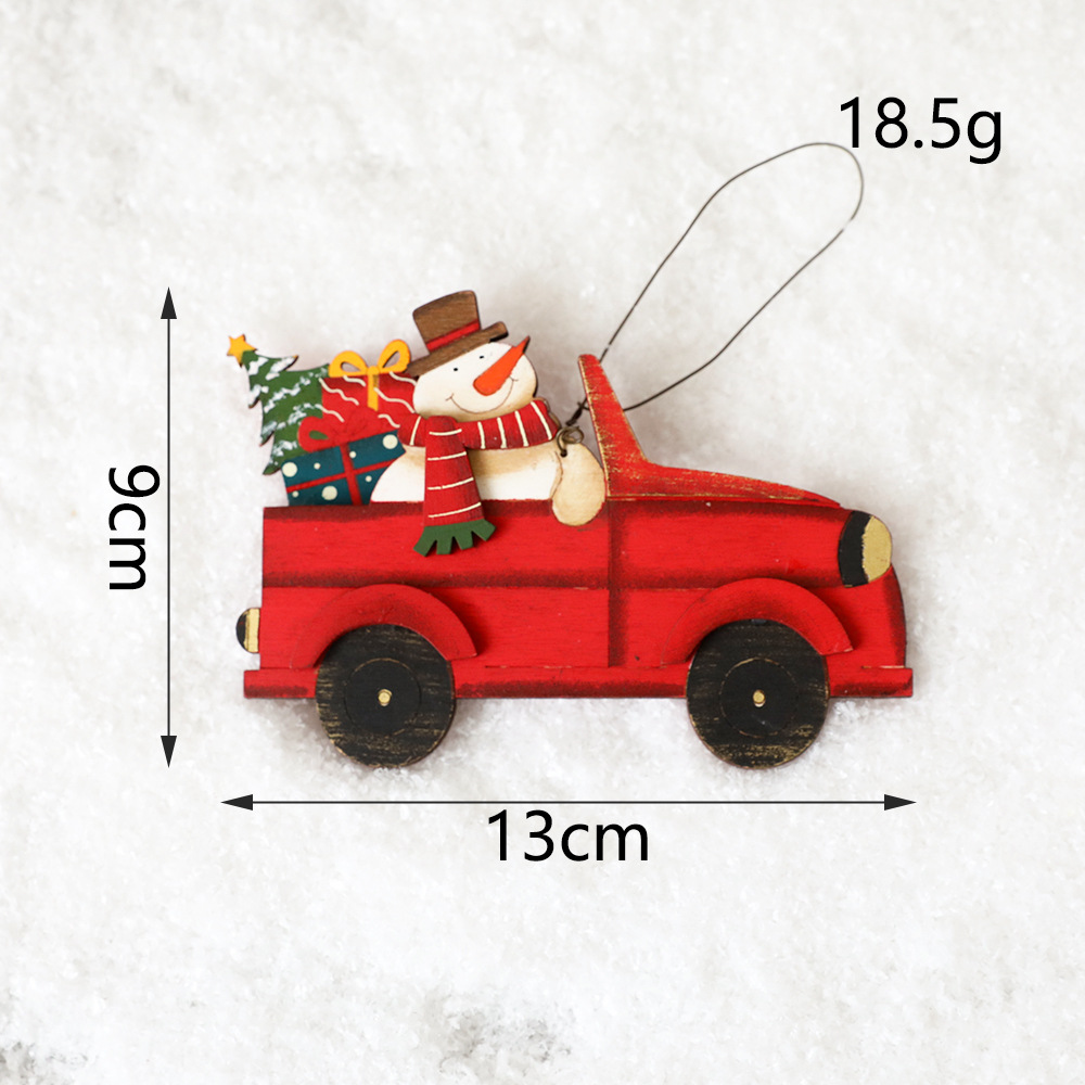 Christmas wooden pendant with painted Christmas patterns reindeer cars snowmen gifts Christmas tree decorations — image 7