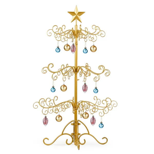 Wrought Iron Christmas Tree, Metal Ornament Display Tree Stand For Holiday Party Home Decor, Indoor & Outdoor Decor Hanger, Gold — image 10