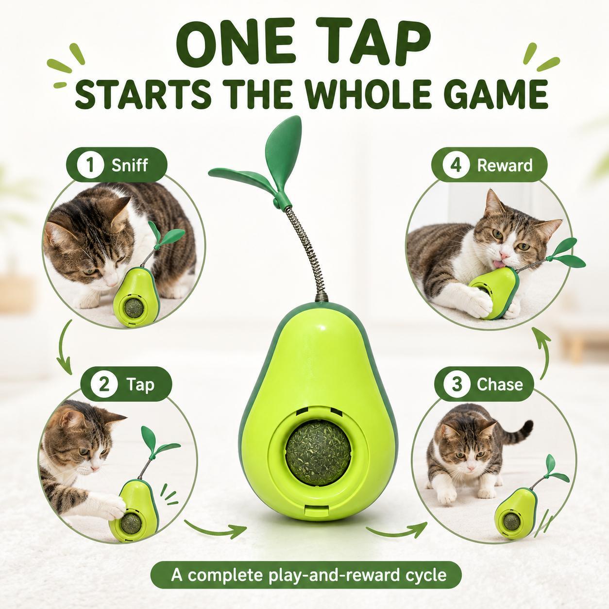 Avocado-Shaped Cat Tumbler Toy Interactive Wobble Toy That Self-Rights Includes Replaceable Feather & Catnip Ball Indoor Toy For Exercise, Entertainment, And Boredom Relief For Kittens — image 13