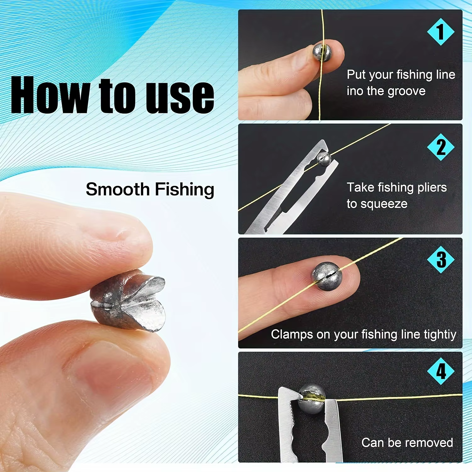 60/120pcs Fishing Weights Kit, Premium Split Shot Sinkers with 5 Versatile Sizes, Round Removable Design, Perfect for Freshwater — imagen 3
