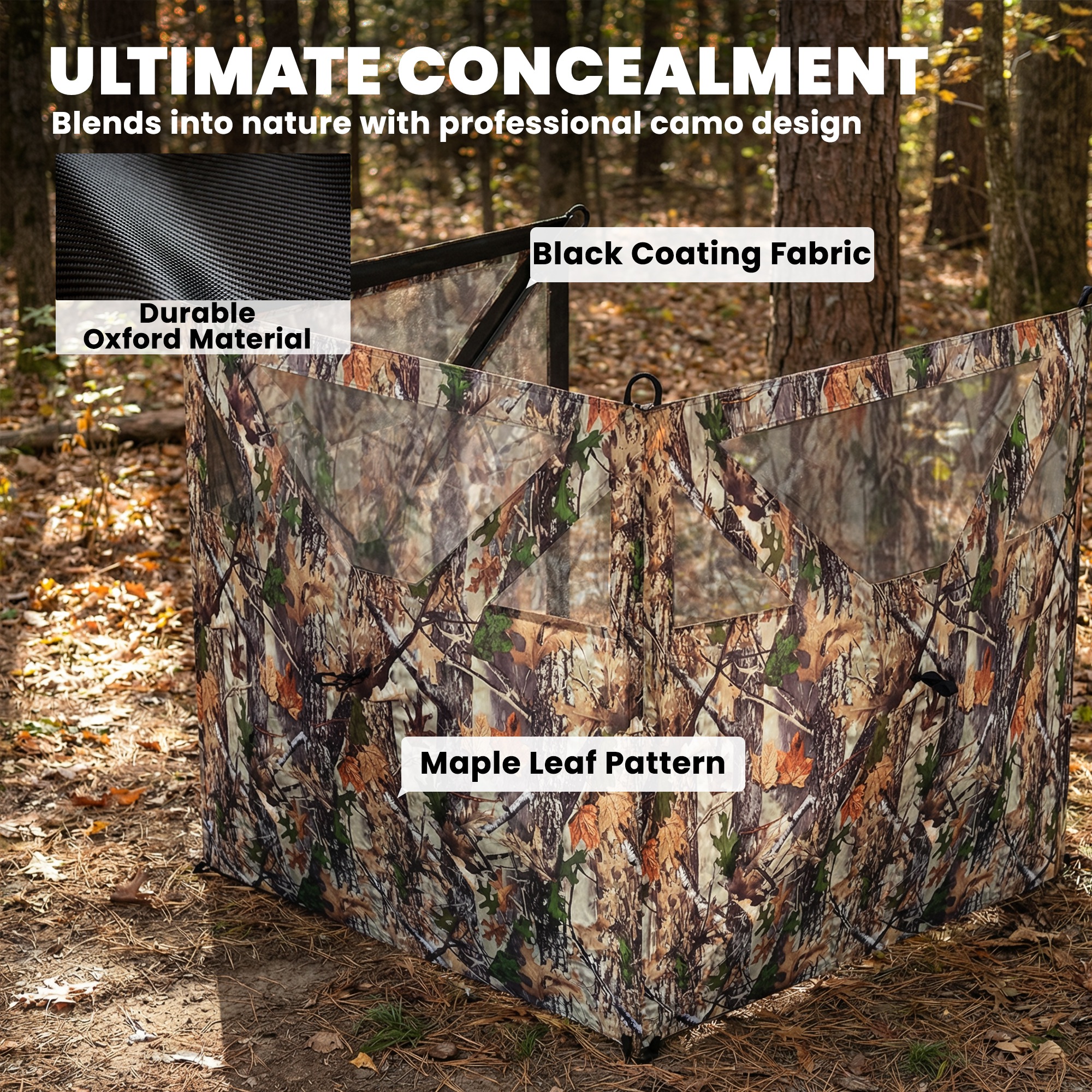Cubo de Caza y Viento para Campestre, 3-Panels Visibles Solo para Caza y Camping 176" x 58.3" Camuflaje — imagen 6