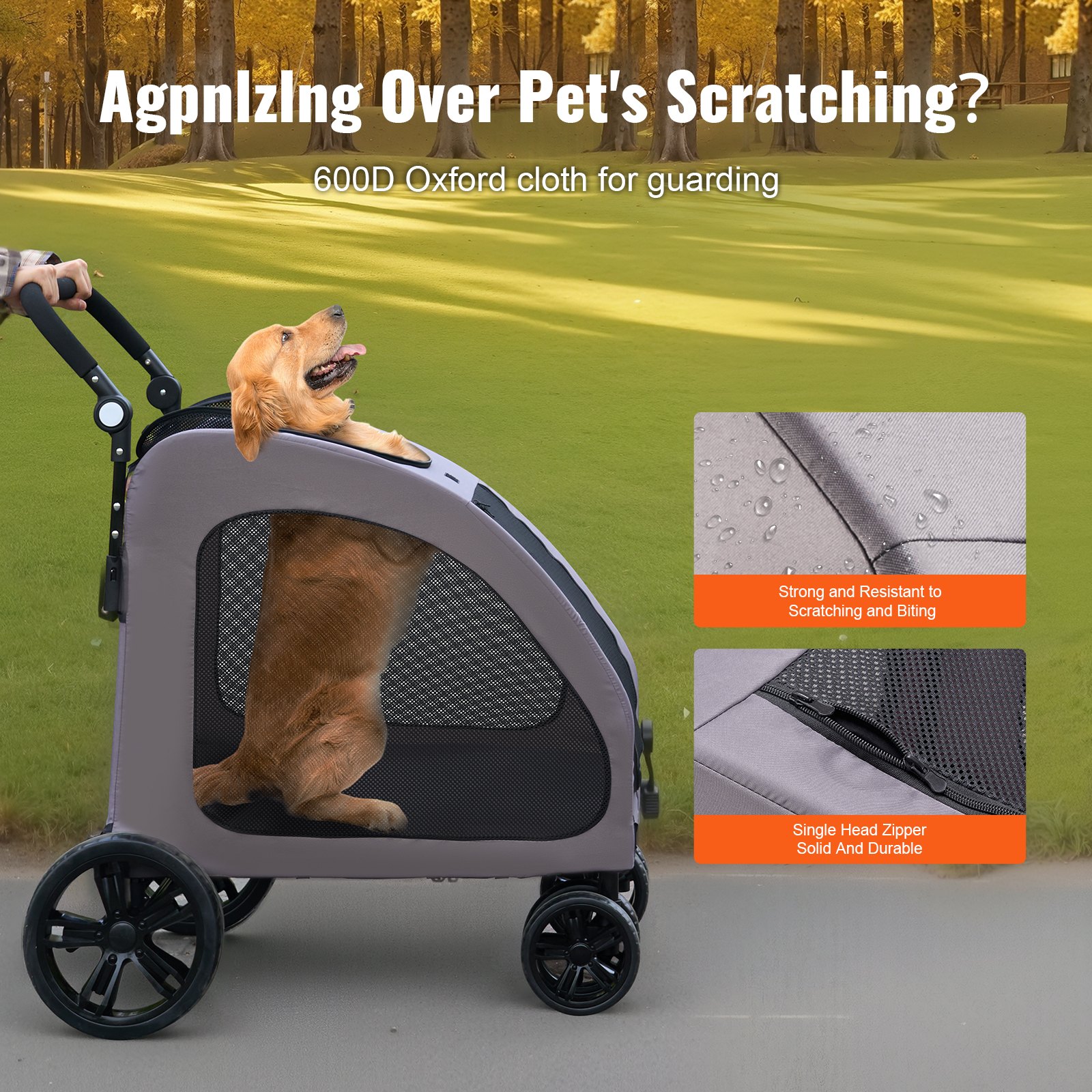 Carrito para Mascotas de 4 Ruedas Capacidad 160 lbs Transporte Seguro Portátil — imagen 4