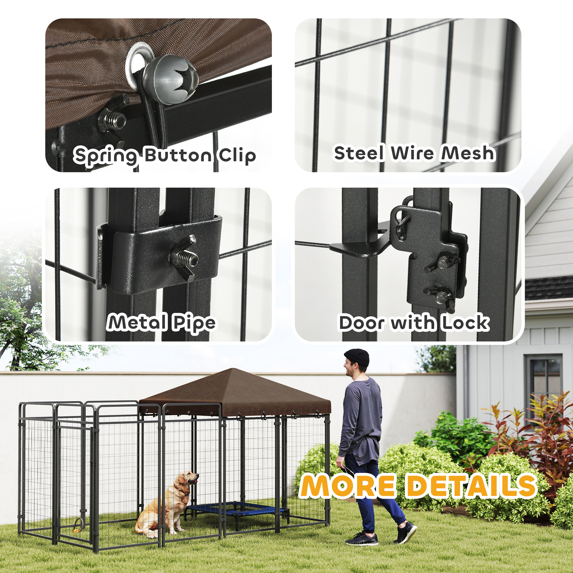 Dog Kennel Outdoor with Waterproof Canopy, Dog Run with Galvanized Chain Link, Secure Lock, for Backyard and Patio, Large and Medium Sized Breeds, Chickens, Ducks, 9.3 x 4.6 x 5.2 — image 6