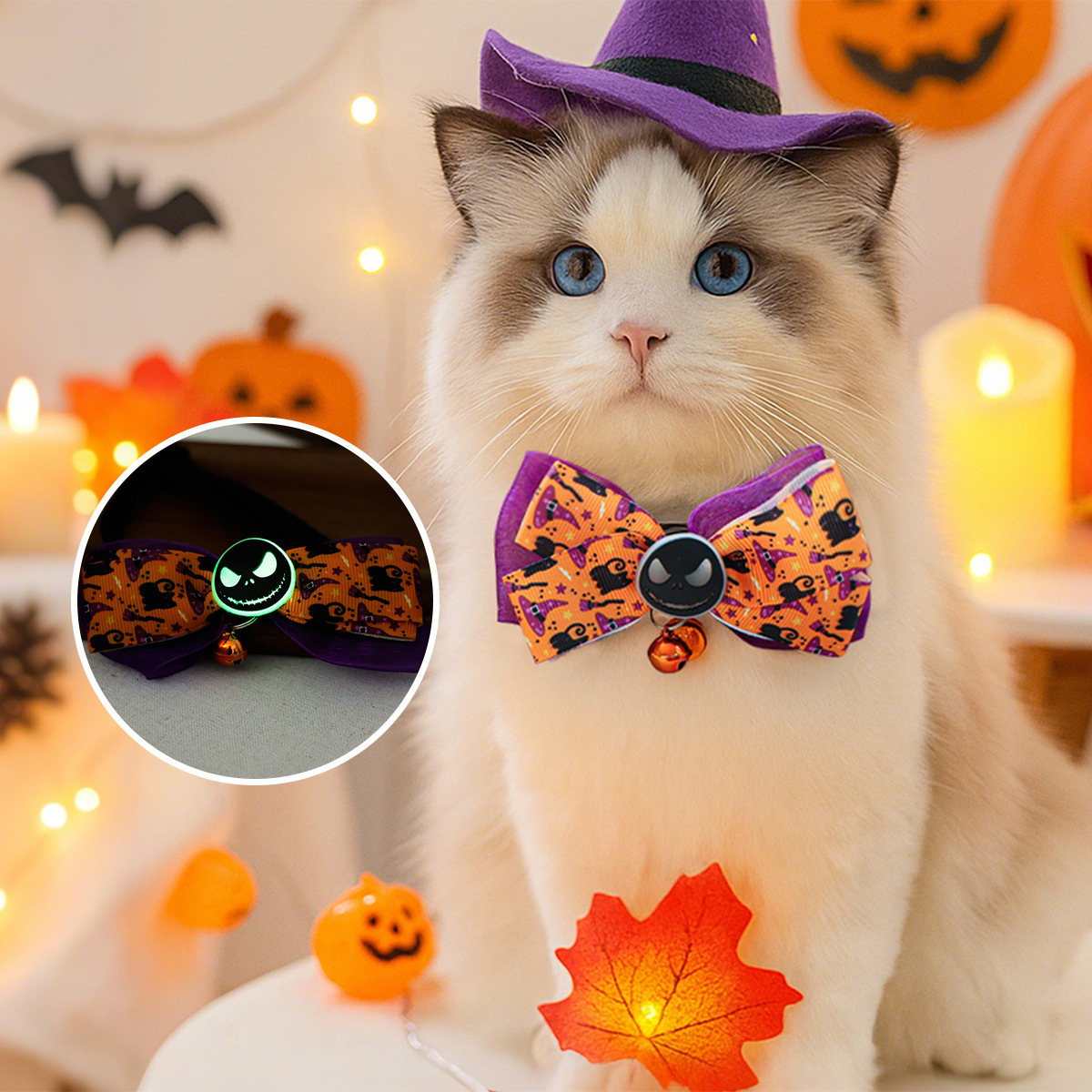 Accesorios para Mascotas Collar de Calavera o Calabaza con Luz en la Oscuridad para Perros y Gatos de Halloween — imagen 3