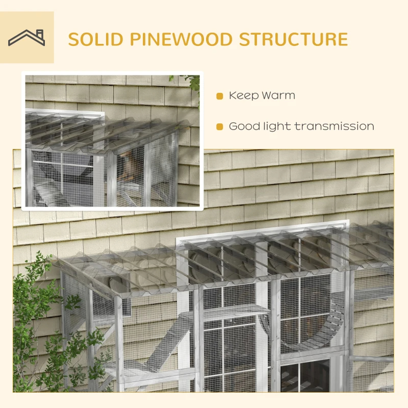 Playground Cat Window Box Outside Enclosure For Multiple Cats W Shelves & Bridges, Gray — image 9
