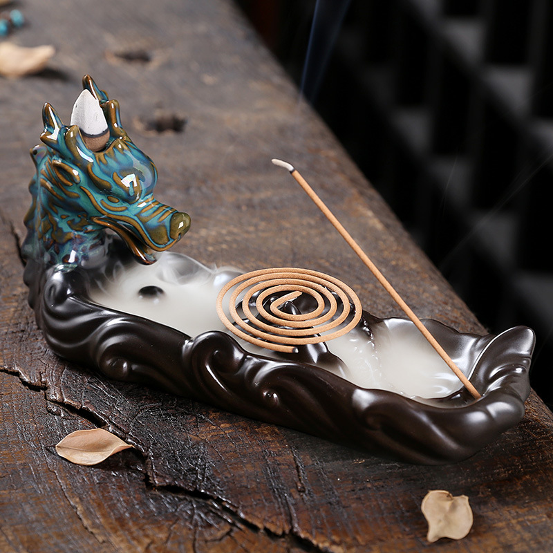Fornillo de Aromaterapia con Retroceso de Humo en Cerámica para Decoración Hogareña - Dragón Chino de Incienso Creativo — imagen 2