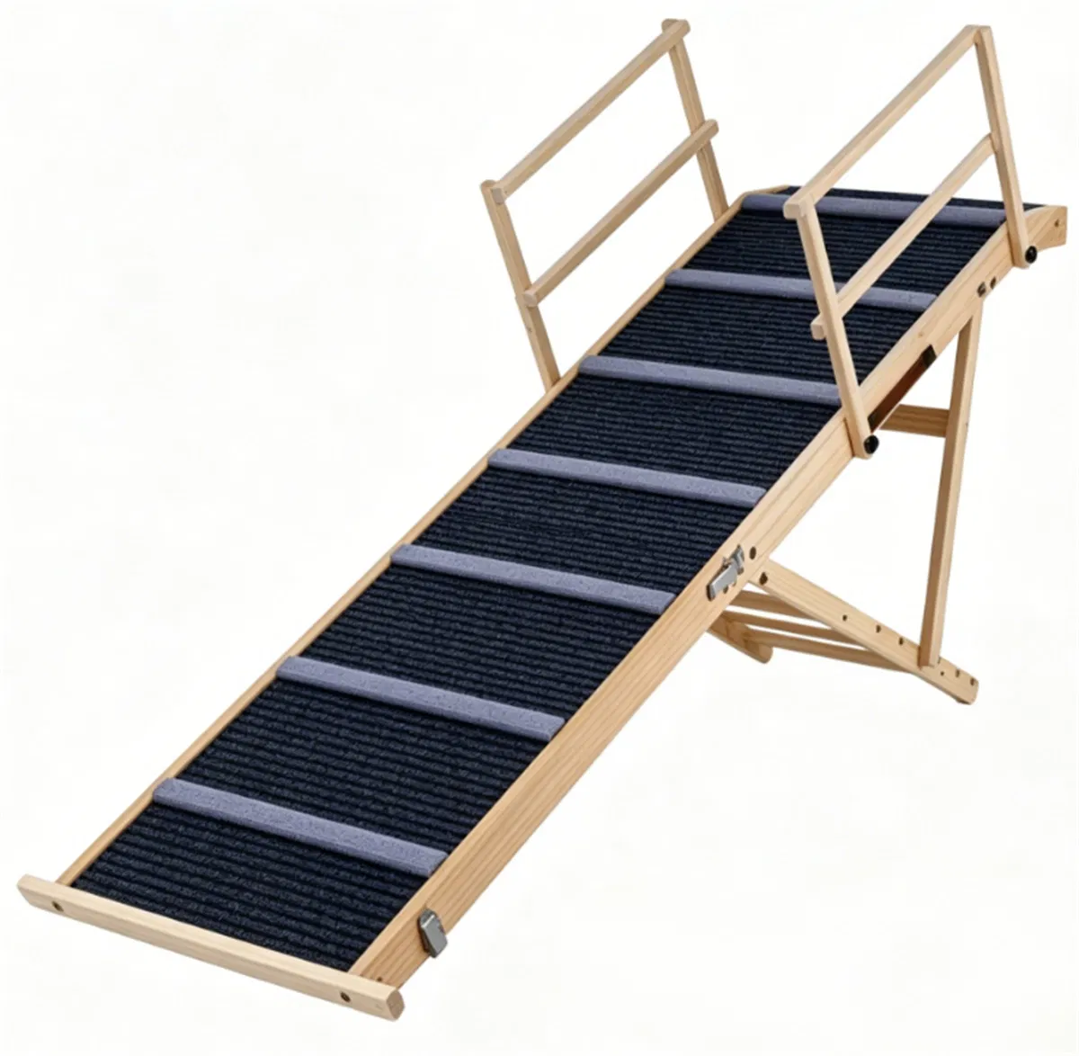 6-Level Adjustable Foldable Pet Ramp, Solid Pine Wood Non-Slip Dog Stairs with Side Rails, 145 lbs Heavy Duty Pet Step for Senior Dogs & Pets with Mobility Issues — image 8