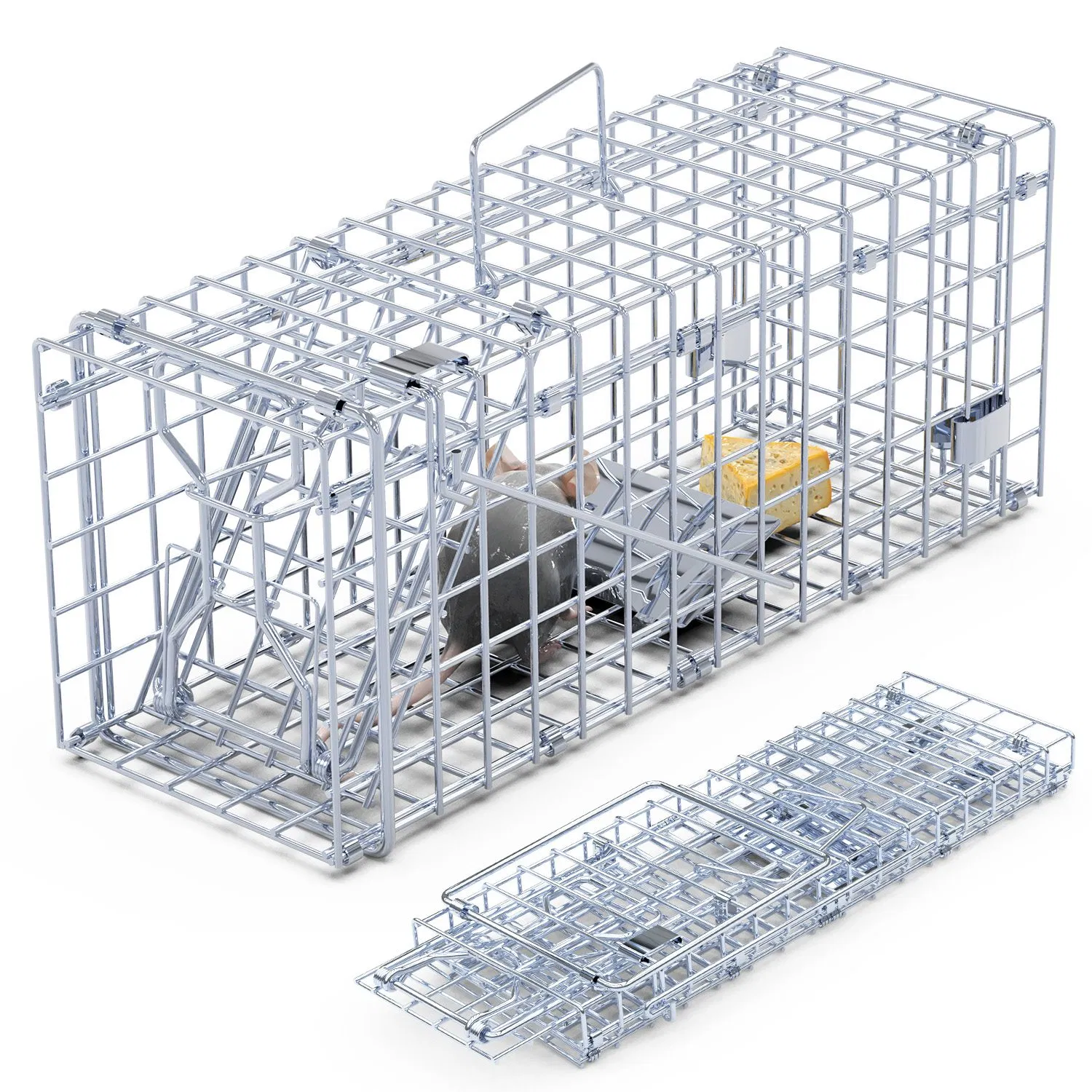 2 jaulas trampa plegables para ratas, trampa humanitaria para roedores vivos, hierro galvanizado, control de ratones con cebo, varilla en forma de L desmontable, para cocina, jardín y almacén — imagen 12
