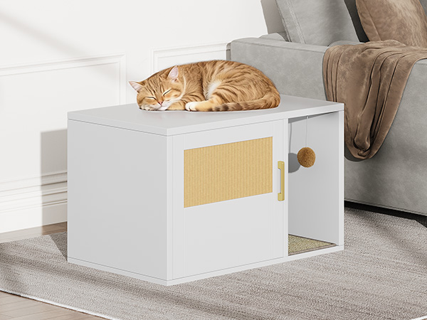 Caja de Limpieza para Gatos Multifuncional de Diseño Blanco Moderno Casa para Gatos con Lavabo y Mesa de Sílabo para Dormitorio y Salón — imagen 4