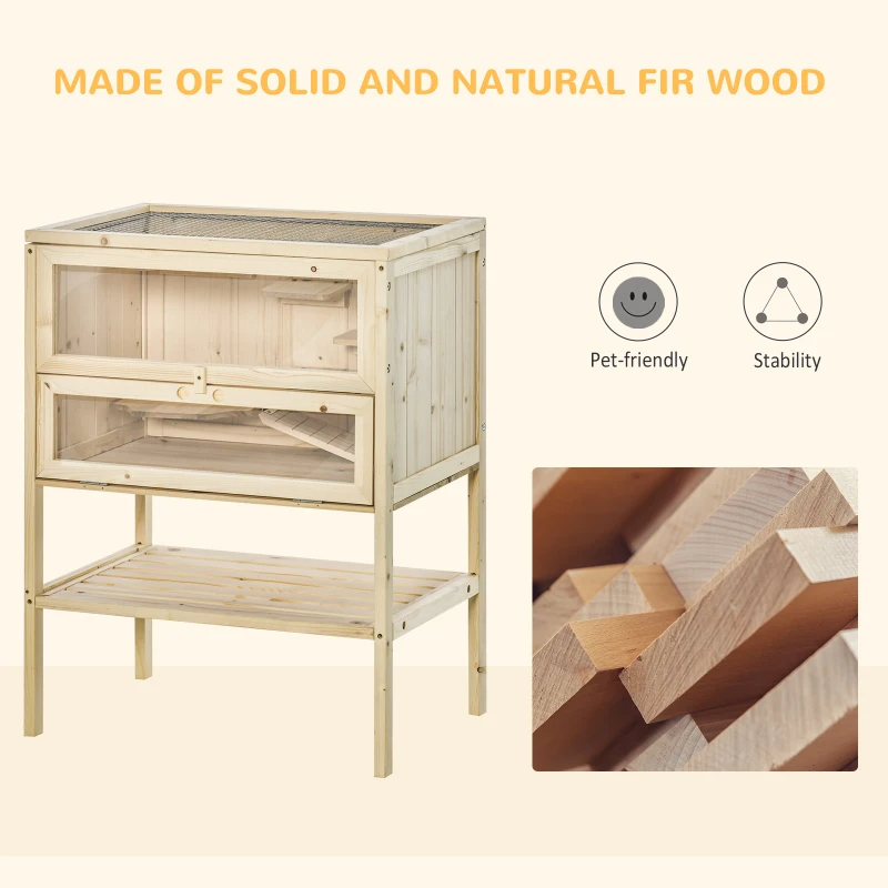 3-Tier Wooden Hamster Cage Mice And Rat Cage Small Animals Hutch With Openable Top, Front Door, Shelf, Natural Wood — imagen 8