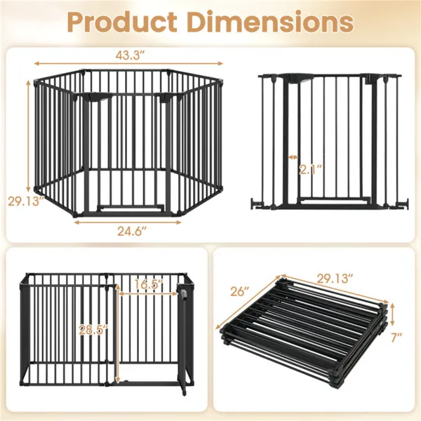 Puerta de Seguridad Expansible 6 Panel (34,5"-154") con Rotación 270° para Barra de Chimenea Pasamanos y Puertas - Negro — imagen 2