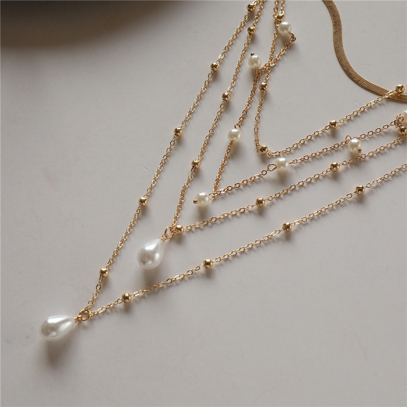 Gothic Imitation Pearl Tassel Choker Necklace Colar Statement Wedding Punk Lariat Snake Long Chain Necklace Women Jewelry — image 5