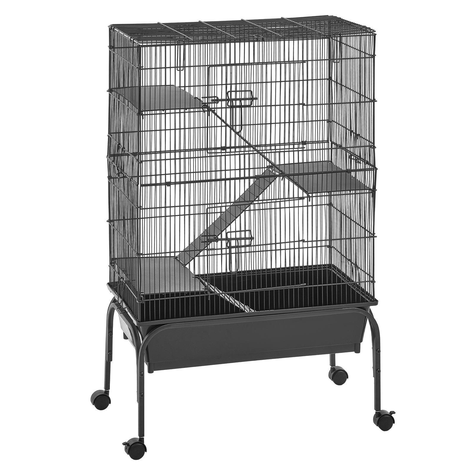 Metal Small Animal Cage 39.8"H 3-Tier Rolling Ferret Cage On Wheels, 0.55" Wire Spacing Large Cages With Hammock, Ramps, Tray & Doors For Ferret, Chinchilla, Sugar Glider, Guinea Pig & Rabbit — image 1