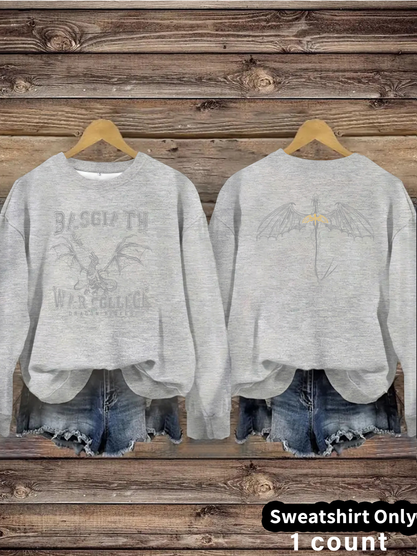 Fantasy Dragon and Bat Printed Round Neck Velvet Hoodie — image 11