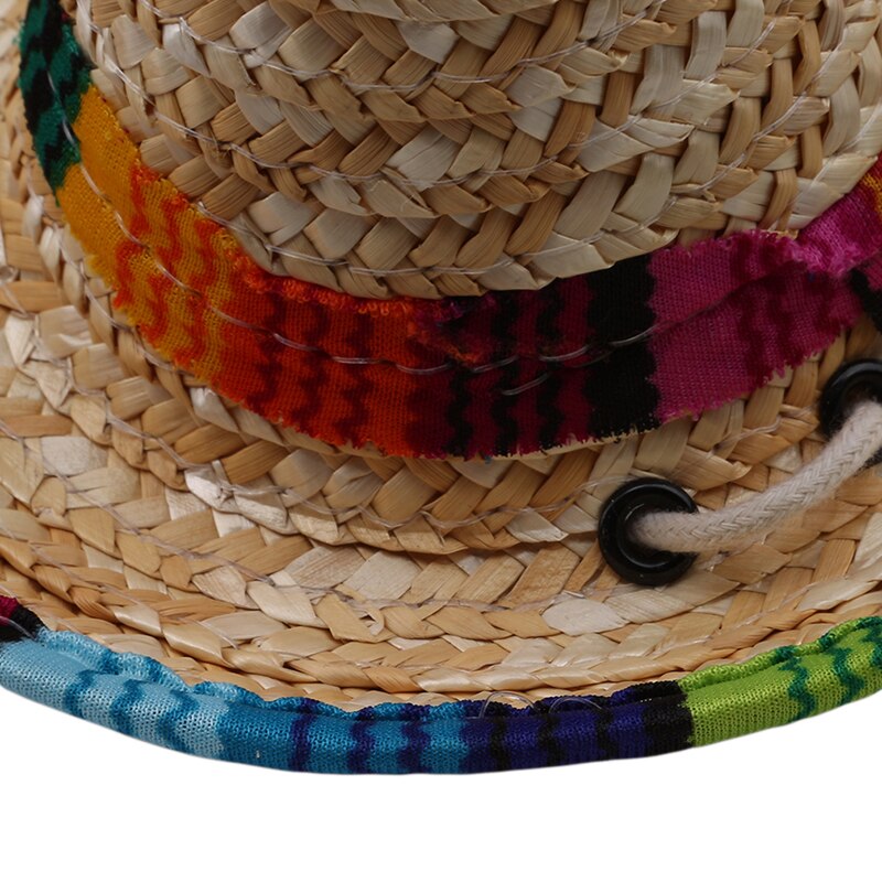 Straw Sombrero Mexican Hat Pet Adjustable Buckle Multicolor Pet Straw Dog Cat Hat — image 7