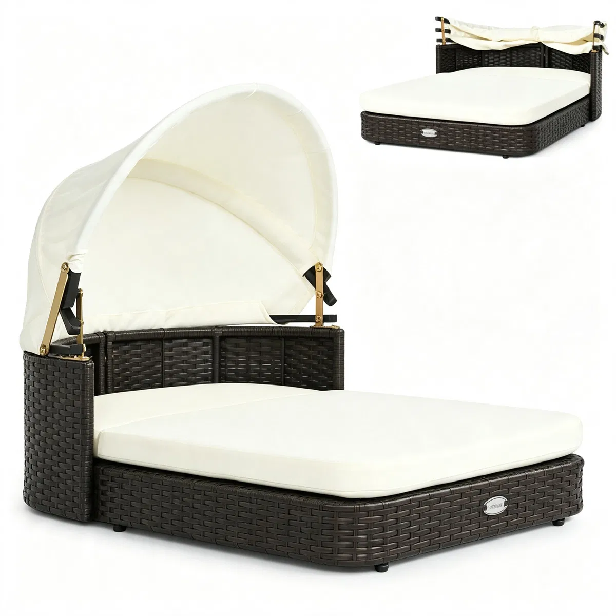 Hand-Woven PE Rattan Dog Bed with Adjustable Canopy, Elevated Outdoor Pet Daybed with Washable Plush Cushion, Anti-Slip Breathable Pet Shelter for Indoor Patio Garden-White — image 4