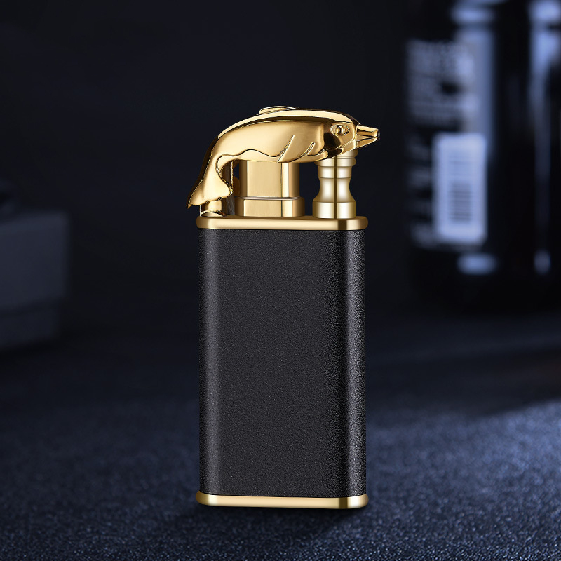 Creative Blue Flame Lighter Dolphin Dragon Tiger Double Fire Metal Winproof Lighter Inflatable Lighter — image 21