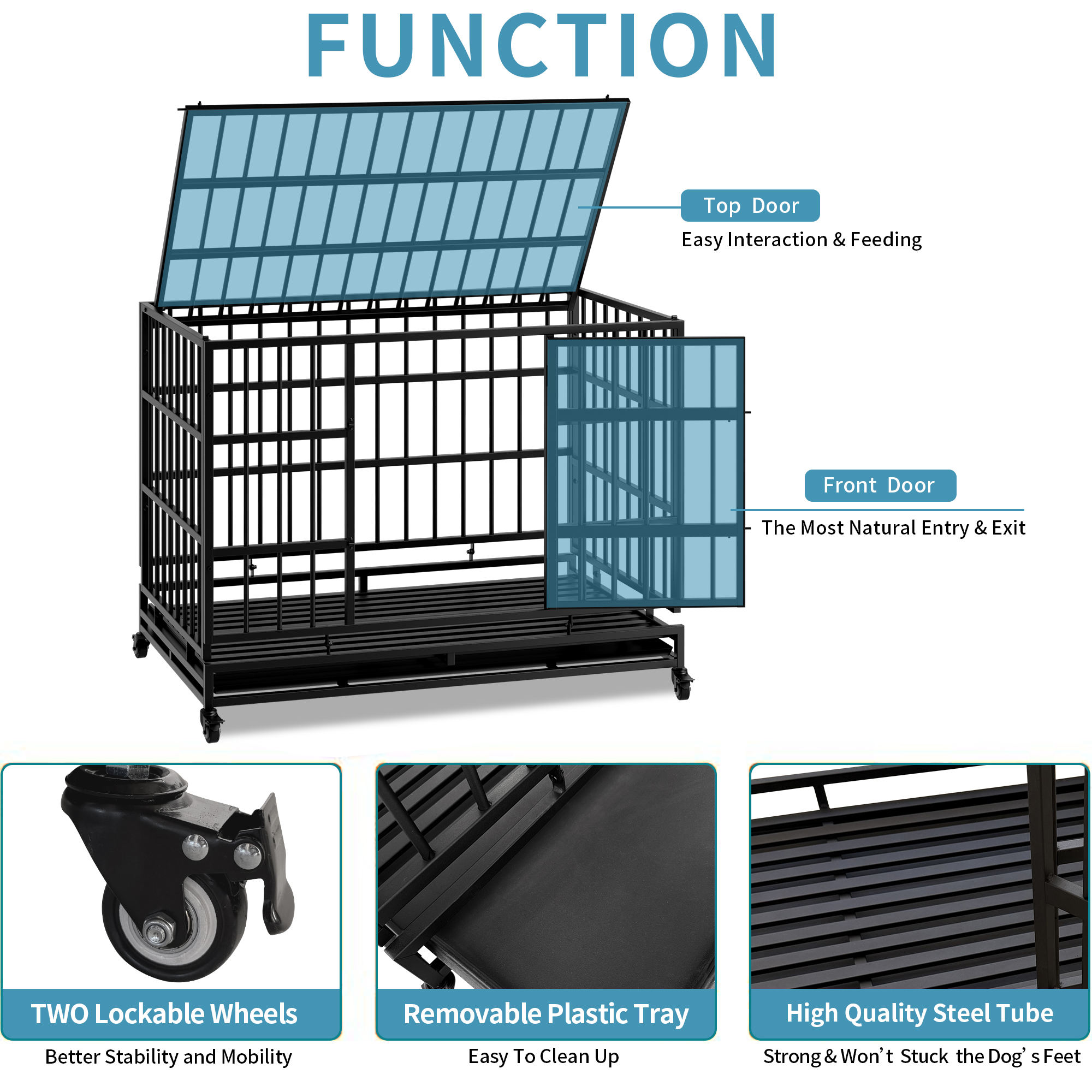 Caja de Perro Resistente al Uso Intenso con Ruedas, Cárcel de Metales Plegables para Perros Grandes y Medianos — imagen 1