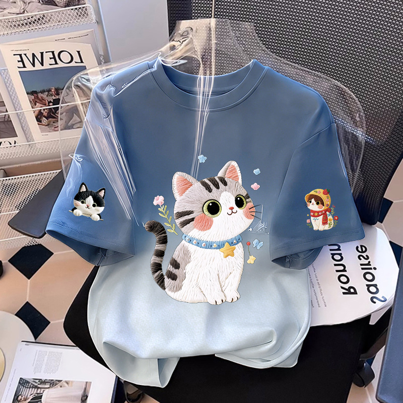 Girls' Short Sleeve T-Shirt Cat Print Casual Top — image 10