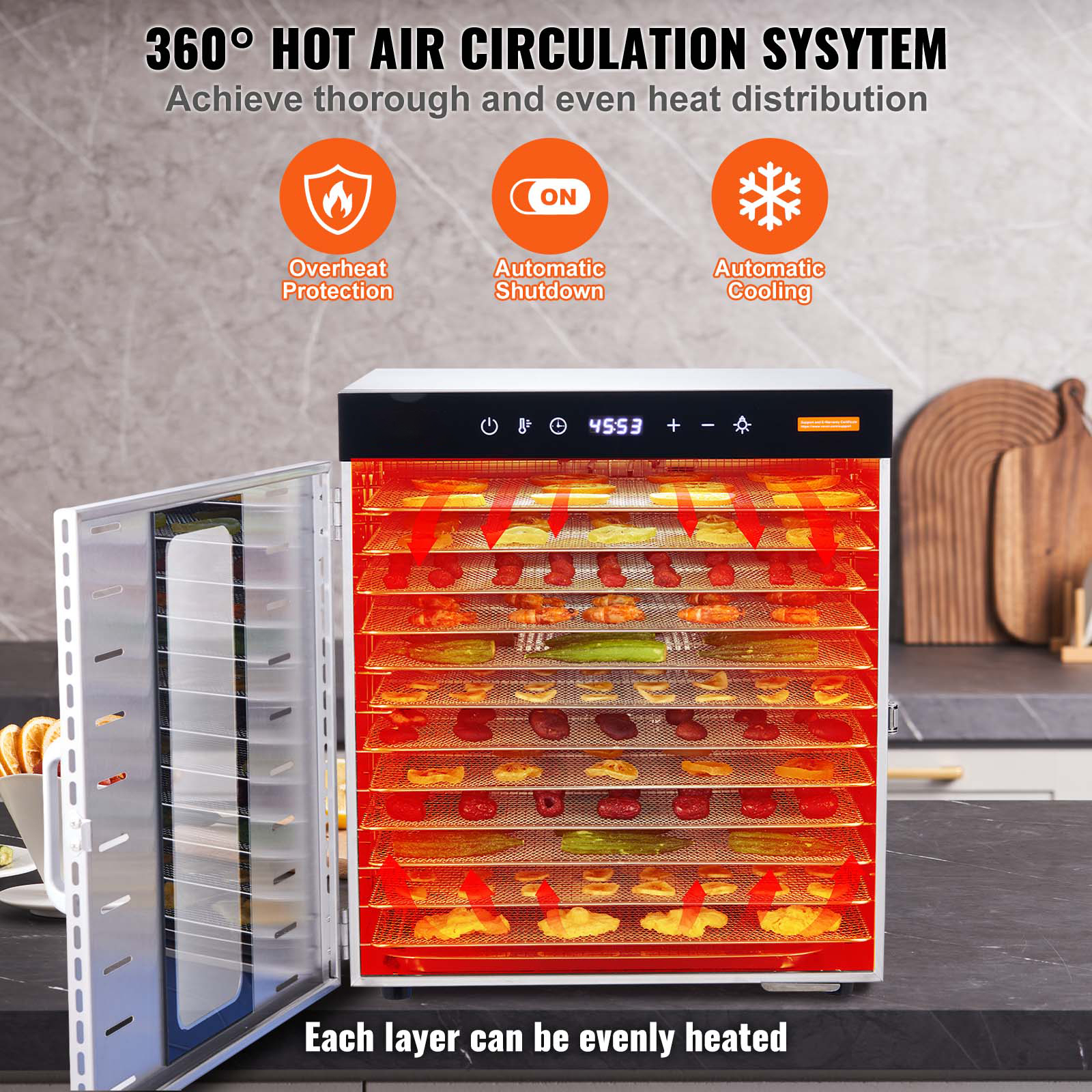 VEVOR Food Dehydrator Machine, 10 Stainless Steel Trays, 1000W Electric Food Dryer With Digital Adjustable Timer & Temperature For Jerky, Herb, Meat, Beef, Fruit, Dog Treats And Vegetables — image 1