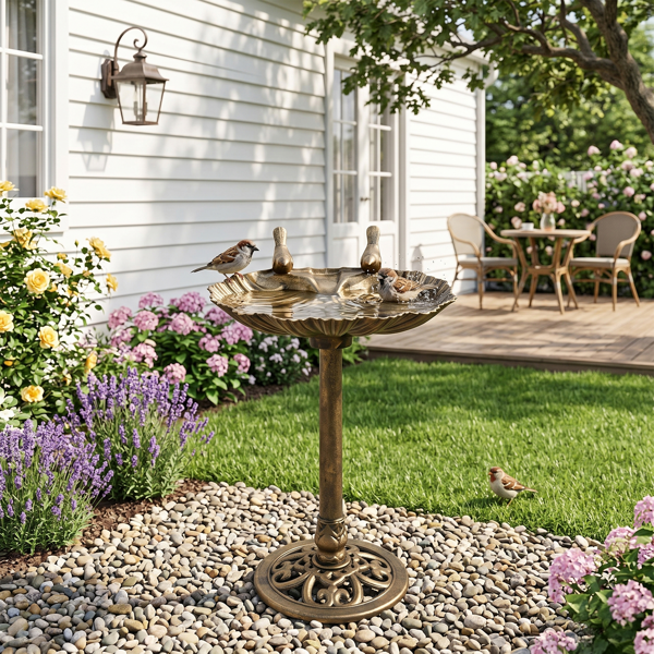 Antique Bronze Resin Bird Bath With Shell Edge & 1.4W Solar Fountain — image 3