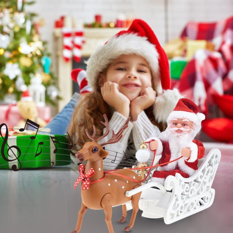 Muñeca de Santa Claus con Rebaño de Elks en Carruaje Eléctrico con Música para Niños Regalo Navidad Decoración Hogar — imagen 3