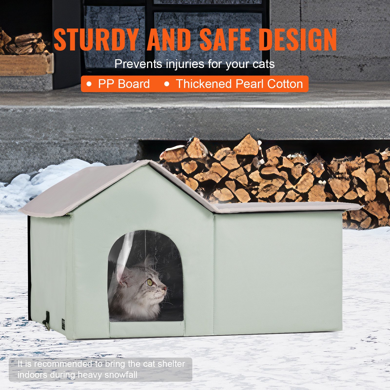 Heated Cat House Foldable Kitty Shelter With Heated Pad Green Large — imagen 3