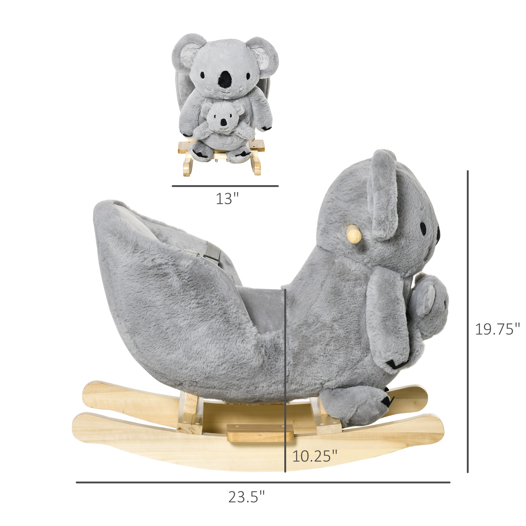 Caballo de Roca para Niños con Sonidos Realistas, Forma de Koala con Movimiento Suave para Bebés de 18 a 36 Meses, Gris — imagen 8