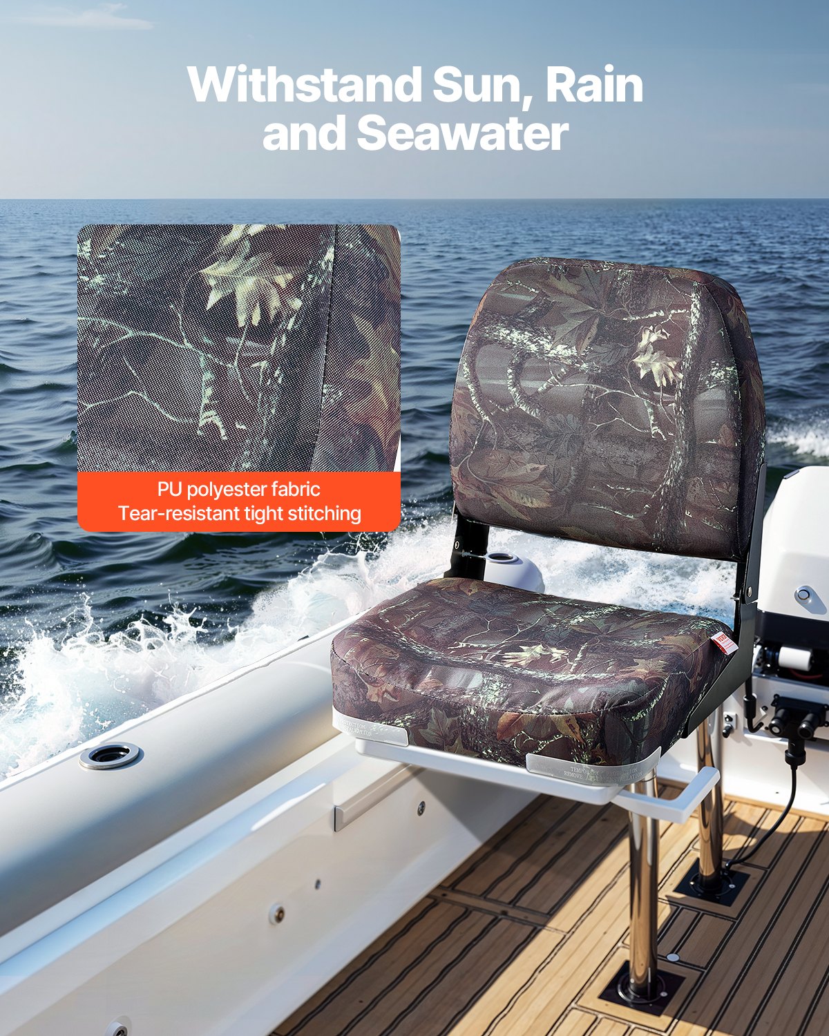 Asiento de Barco, Espalda Baja, Asiento de Pescar Reclinable con Funda de Espuma y Tela de Policarbonato, Estructura de PP Fuerte, Asiento de Barco Plegable para Embarcaciones, Yates, Navegación, Color Camuflaje (2 Piezas) — imagen 3