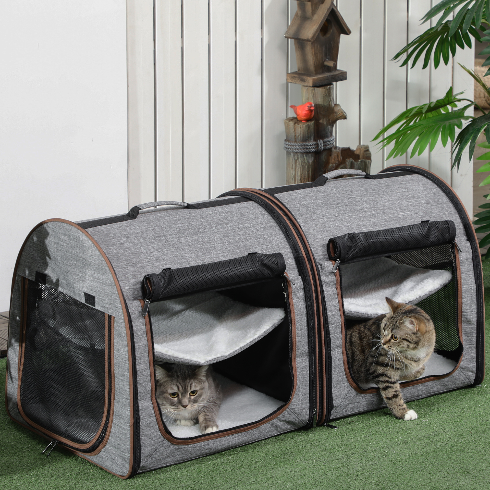 Transportadora Blanda Portátil para Gatos de 39", Jaula para Gatos, Jaula de Viaje para Perros con Divisor, Dos Compartimentos, Cojines Suaves y Bolsa de Almacenamiento, Fácil de Plegar, Gris Claro — imagen 1