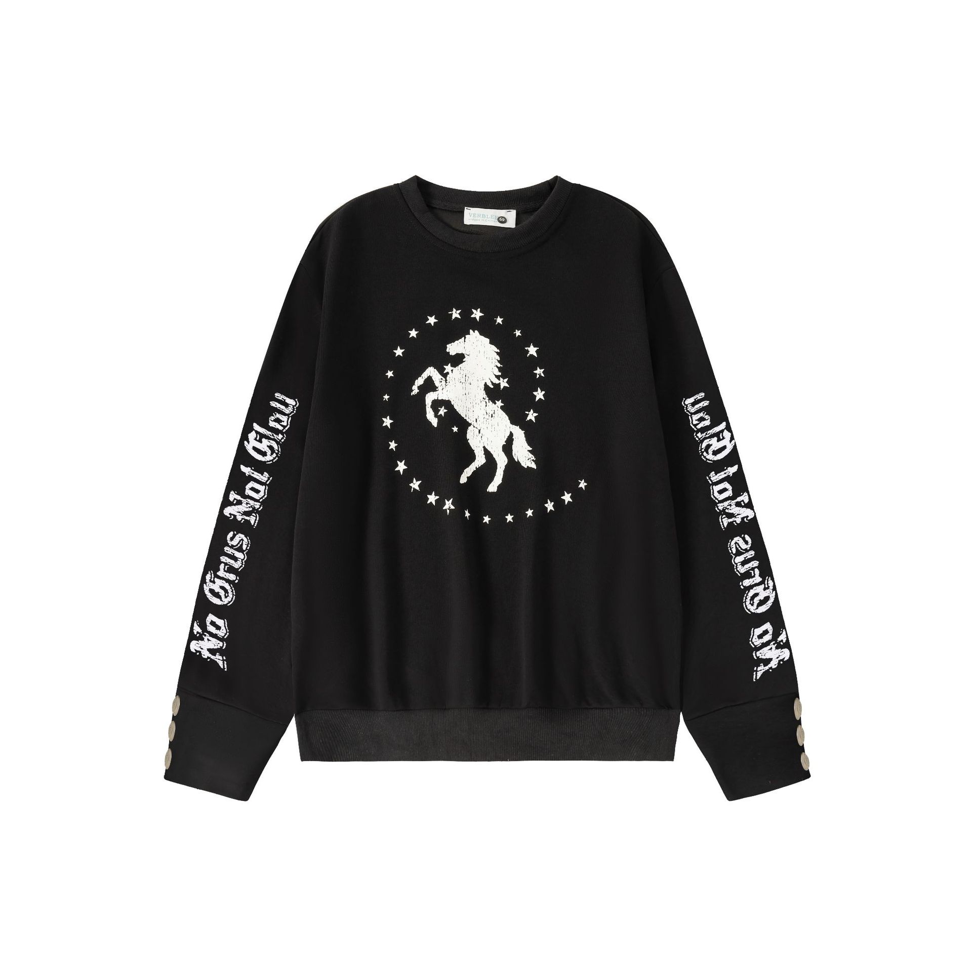 Women's Distressed Horse Star Print Crewneck Sweatshirt Casual Long Sleeve Top with Letter Graphics on Sleeves and Body — imagen 3