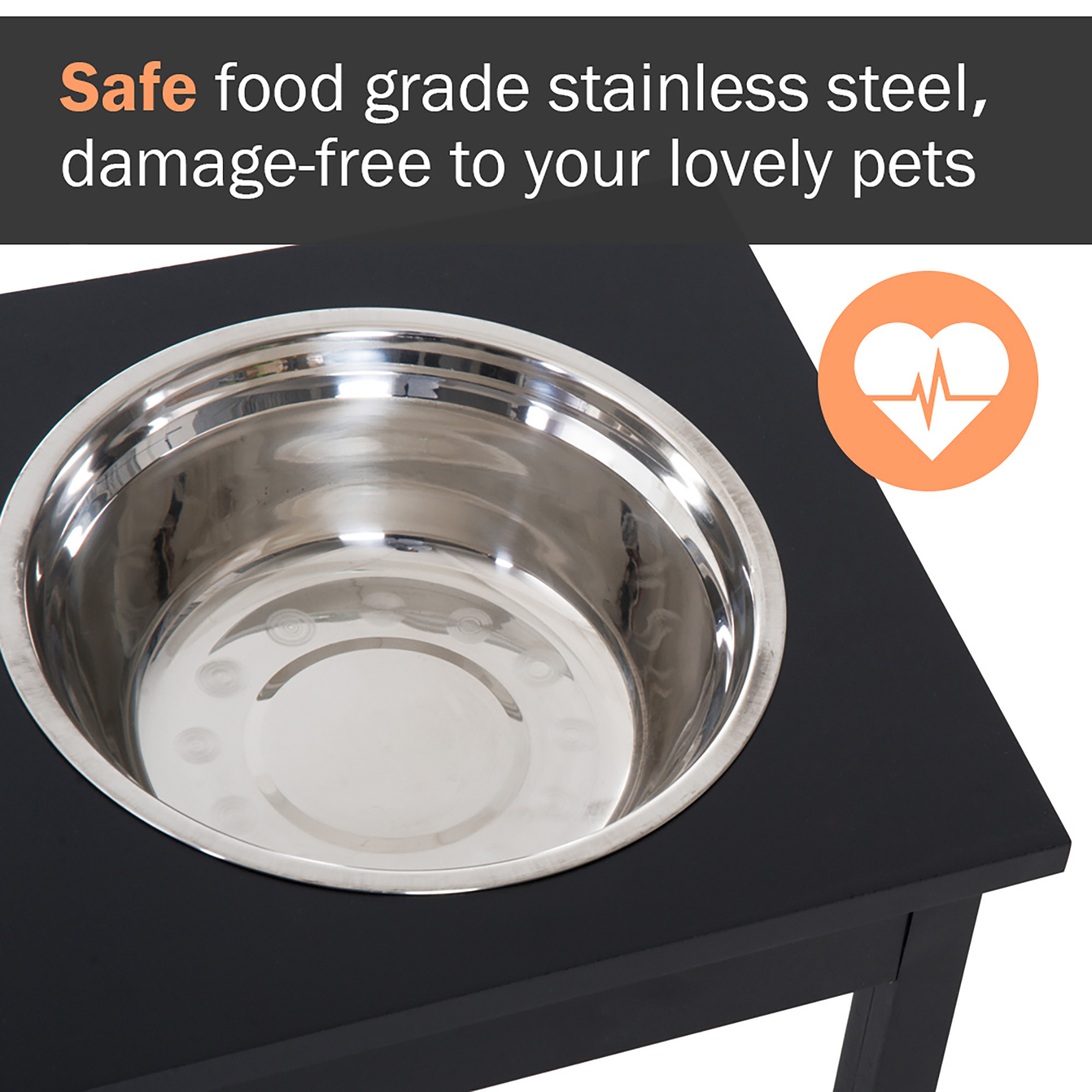 23" Modern Decorative Raised Dog Bowls, Wooden Heavy Duty Pet Food and Water Bowl, Elevated Feeding Station, Black — image 8