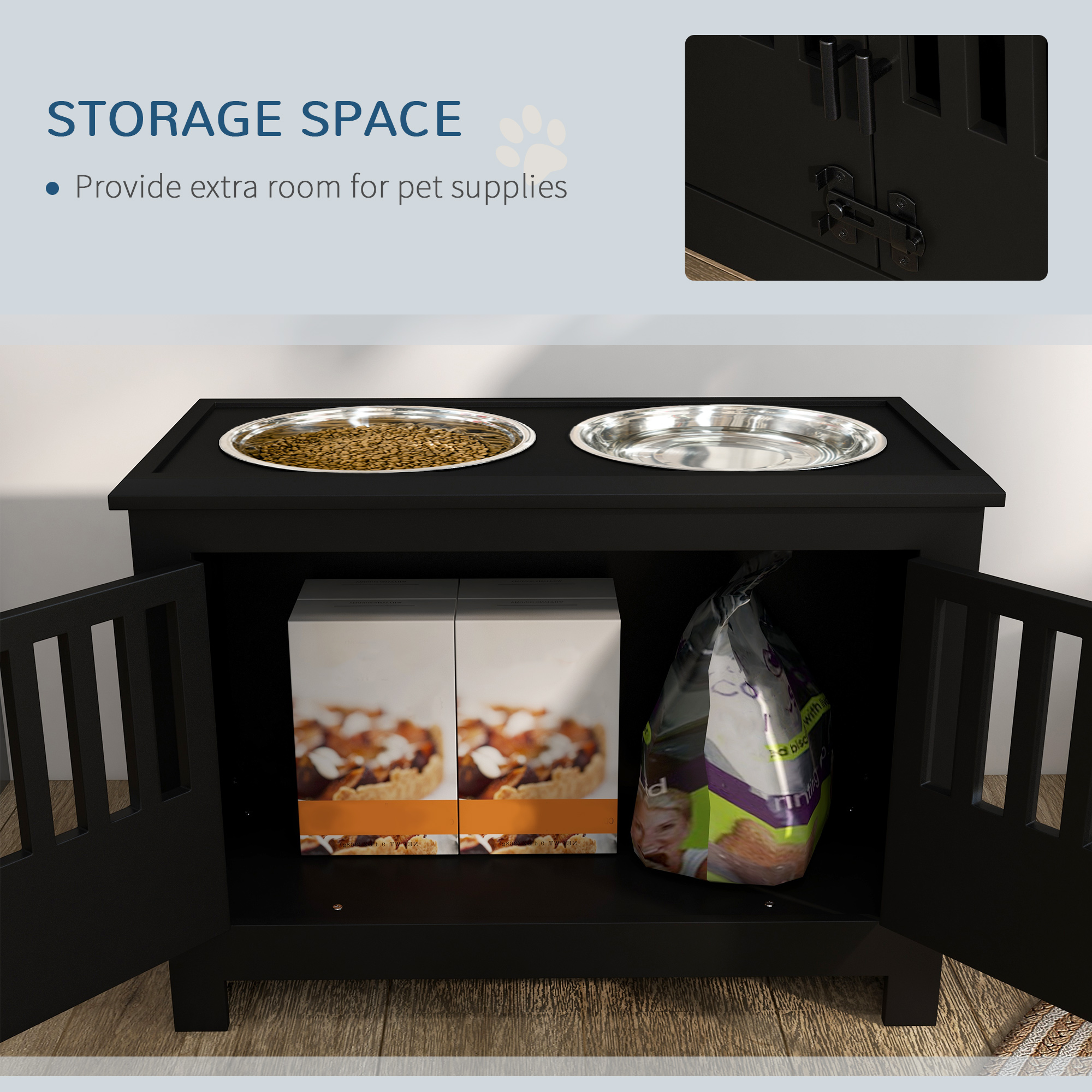 Dog Food Storage Cabinet with Bowls & Dog Feeding Station, Black — image 6