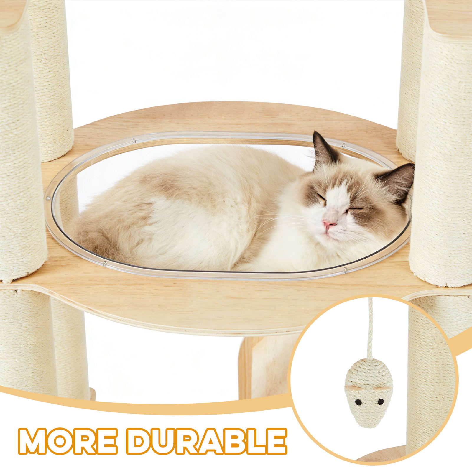 Heavy-Duty No-Drill Large Cat Tree-Solid Wood, 5-Story Multi-Column Cat Tower, 80.4in For Large Spaces & Multi-Cat Households, Open Condo, Space Capsule, Bed, Durable Indoor Pet Furniture — image 3