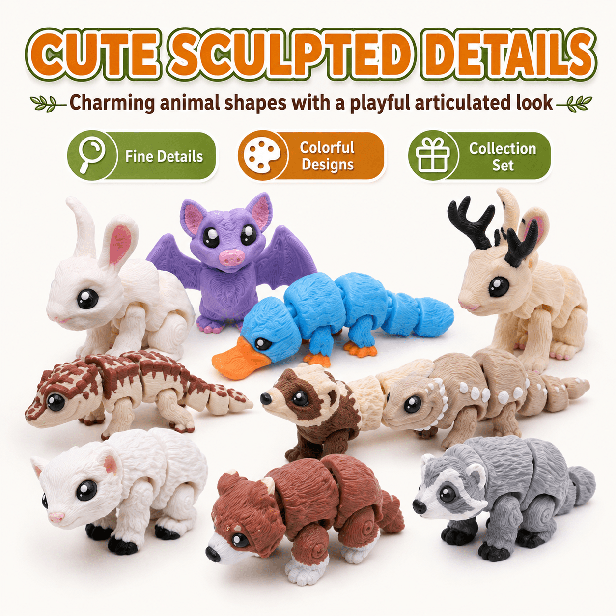 21PCS 3D Printed Mini Animal Figurine Set, Articulated Mixed Animal Figures, Flexible Miniature Desk & Shelf Decorations — image 5