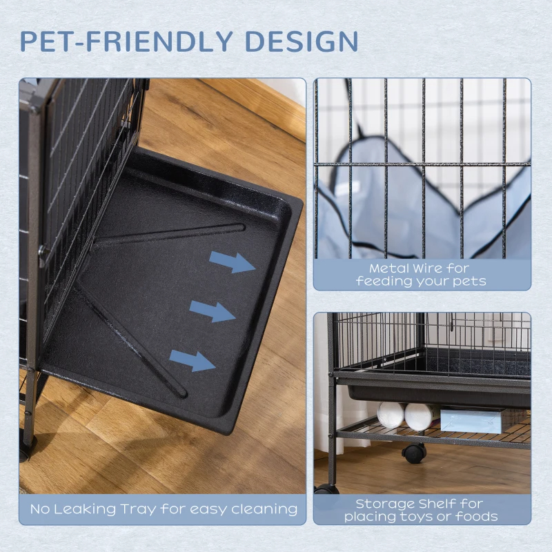 Small Animal Cage With Wheels, Pet Playpen For Rat, Syrian Hamster, Kitten, Ferrets, Chinchillas With Bottom Storage Shelf, Removable Tray, Ramp — image 6