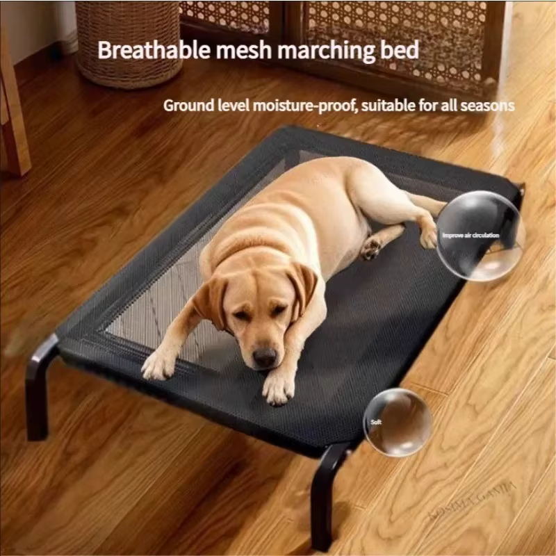 Cama Elevada para Perros al Aire Libre, Cama Estable para Mascotas con Buena Circulación de Aire, Cubierta de Malla Respirable Removible, Marco Metálico Robusto, Negro — imagen 4