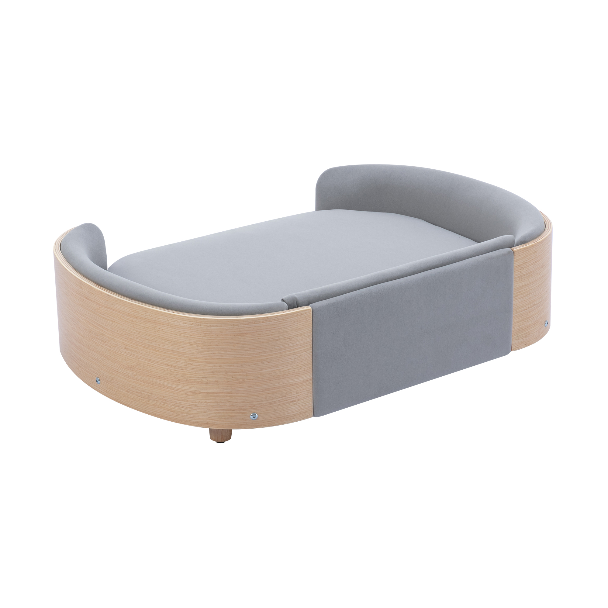 Scandinavian style Elevated Dog Bed Pet Sofa With Solid Wood legs and Bent Wood Back, Velvet Cushion, Large Size — image 9