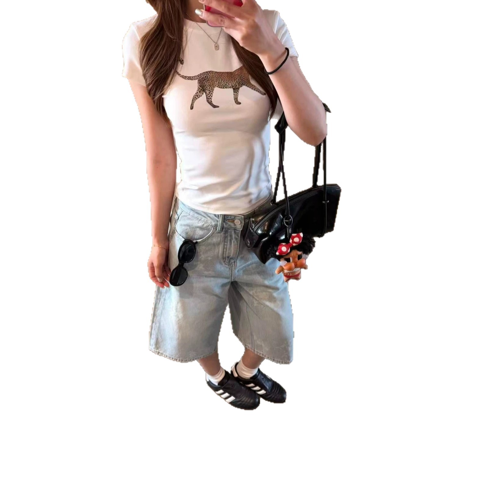 Spicy Versatile Leopard Print White Short Sleeve T-Shirt — image 2