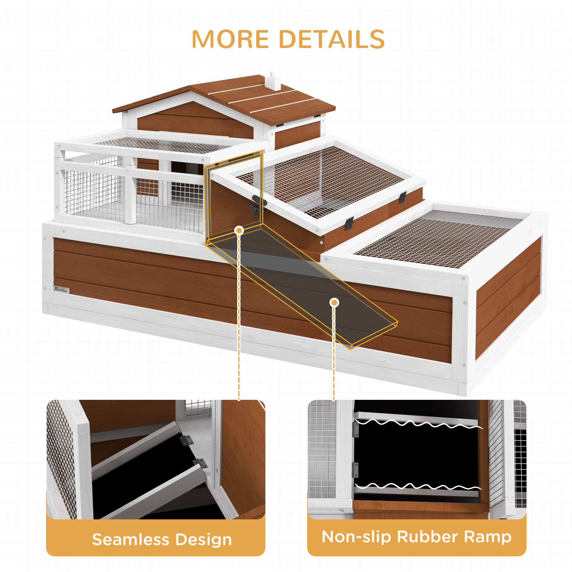 3-Room Tortoise Habitat House w/ Balcony & 2 Stories, 44" x 25.5" x 25", Coffee — imagen 8