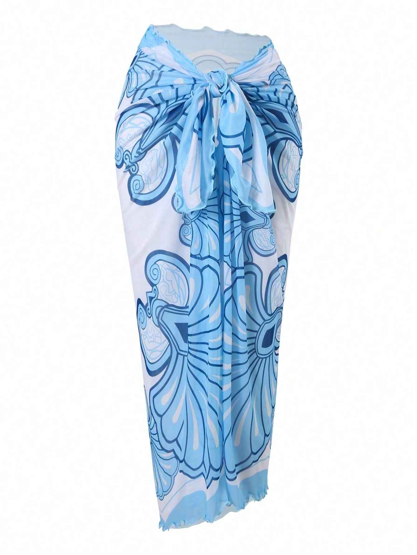 Nuevo Traje de Baño Entero con Decoración de Estrella de Mar 2026 y Falda Cubre-Bikini con Estampado Azul y Blanco, Conjunto de Baño Reductor y Adelgazante para Vacaciones — imagen 4