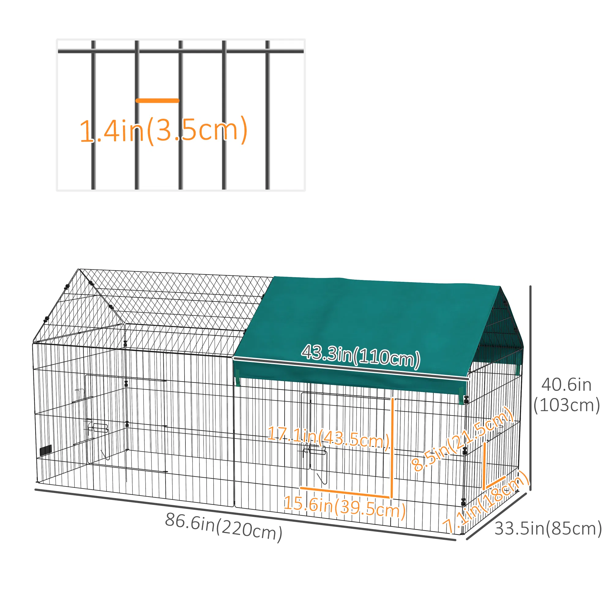 87" Small Animal Cage with Roof, Indoor/Outdoor Use, for Chicken, Rabbits, Chinchillas, Green — image 6