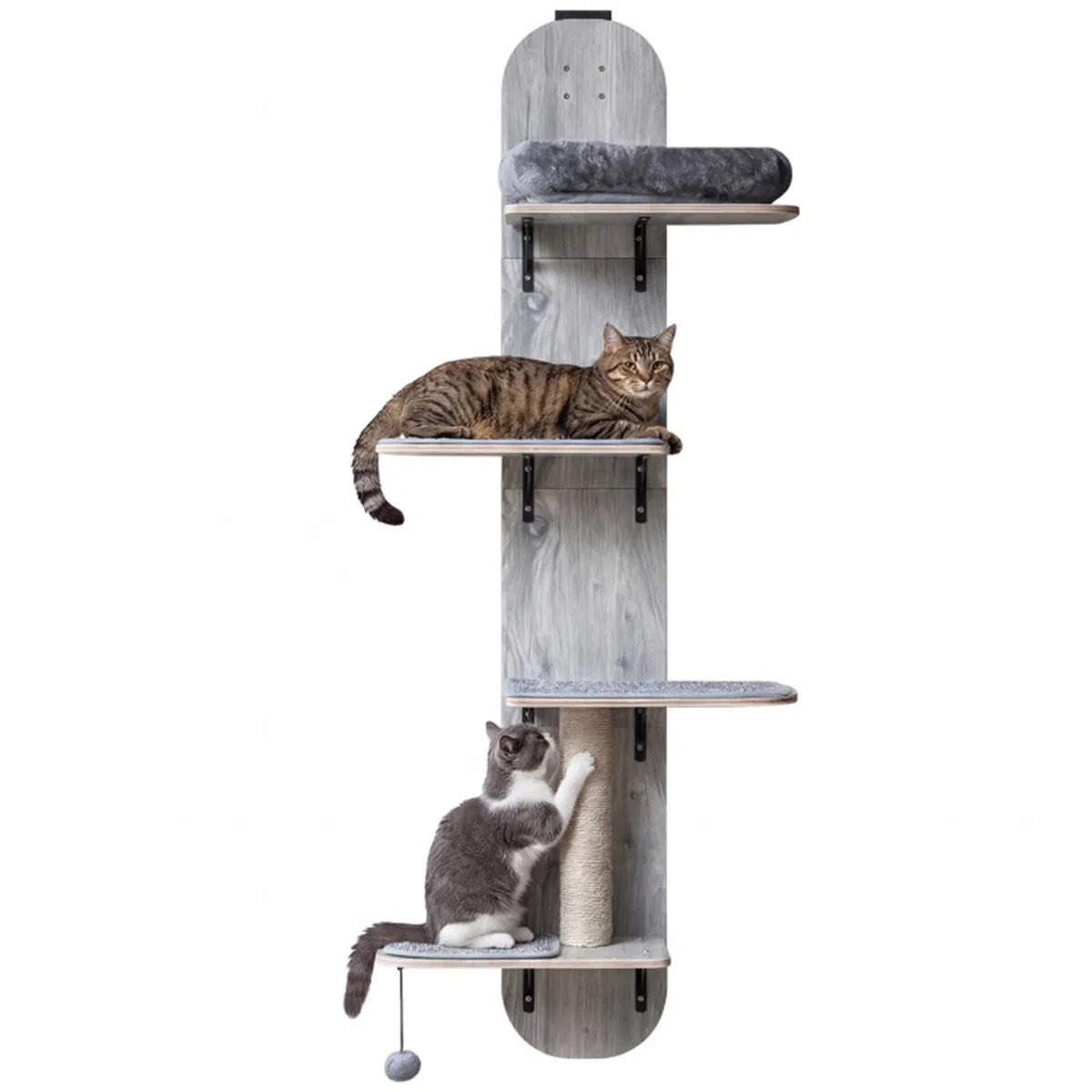 Door Hanging Cat Tree 5-Level Height Adjustable 4-Tier Climber No-Drill for Apartment Grey — image 5