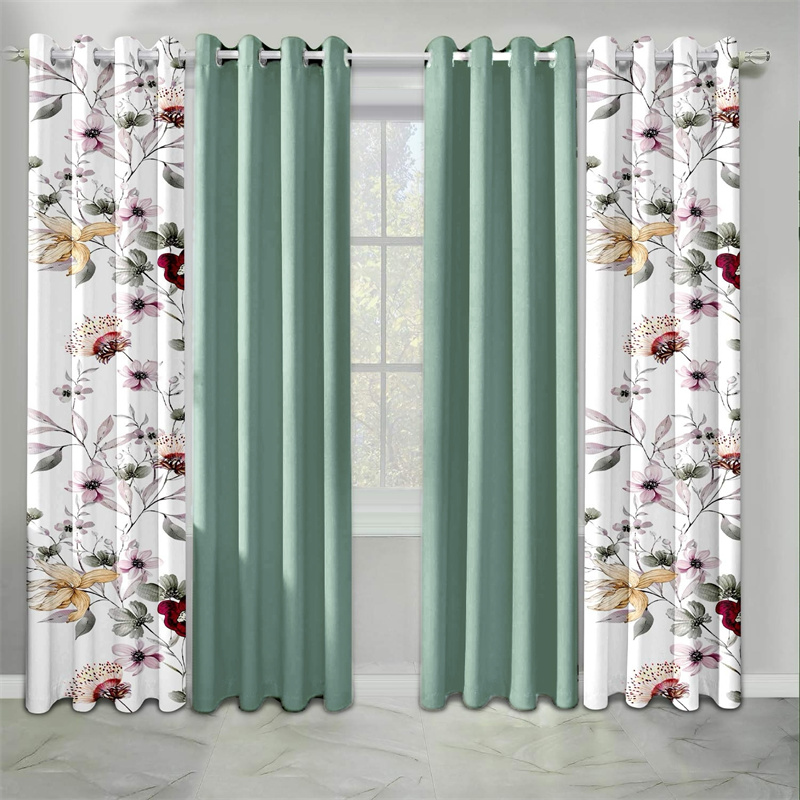 Conjunto de Cortinas de 6 Piezas - Diseño Estadounidense en Verde Salmón y Florales Botánicos con Filtración Suave, Paneles Semi-Transparentes con Topes de Grommet de 4 cm para Ventanas Pet-Friendly de Alta Densidad GSM — imagen 4