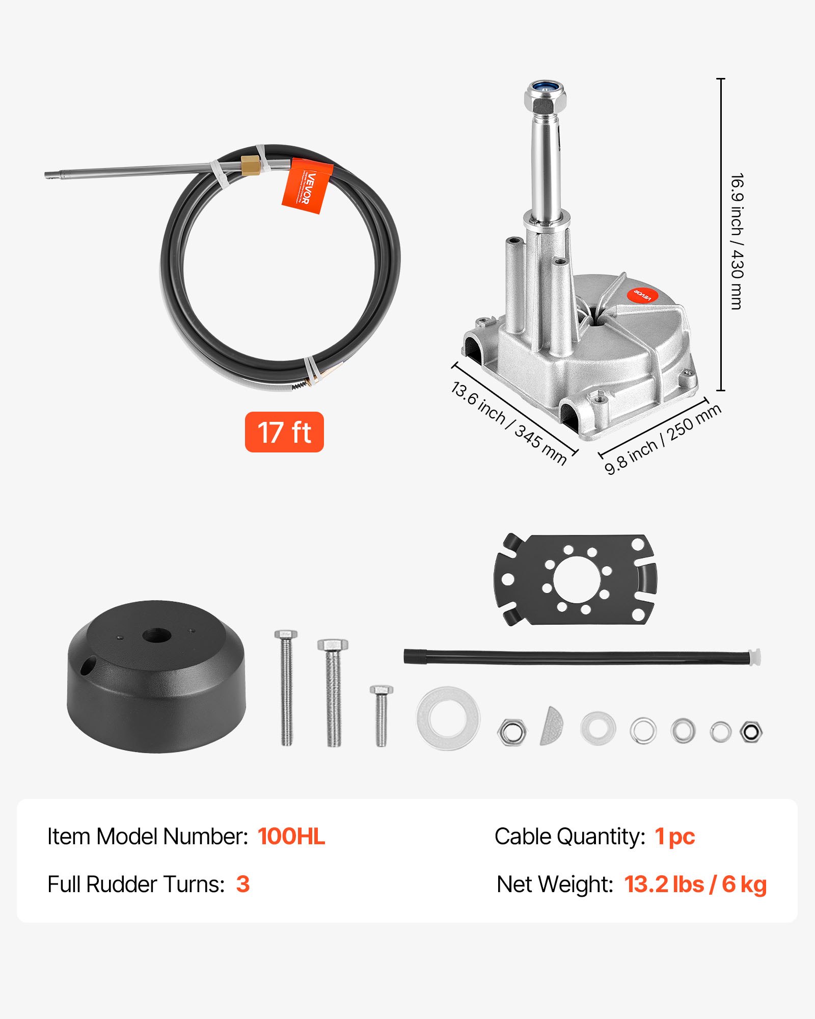 Sistema de Dirección de Barco, Kit de Cáble de Dirección para Embarcaciones de 17 Pies con Manija de Aleación de Aluminio, Reemplazo Duradero para Lanchas Pesqueras, Veleros Pequeños y Speedboats — imagen 1