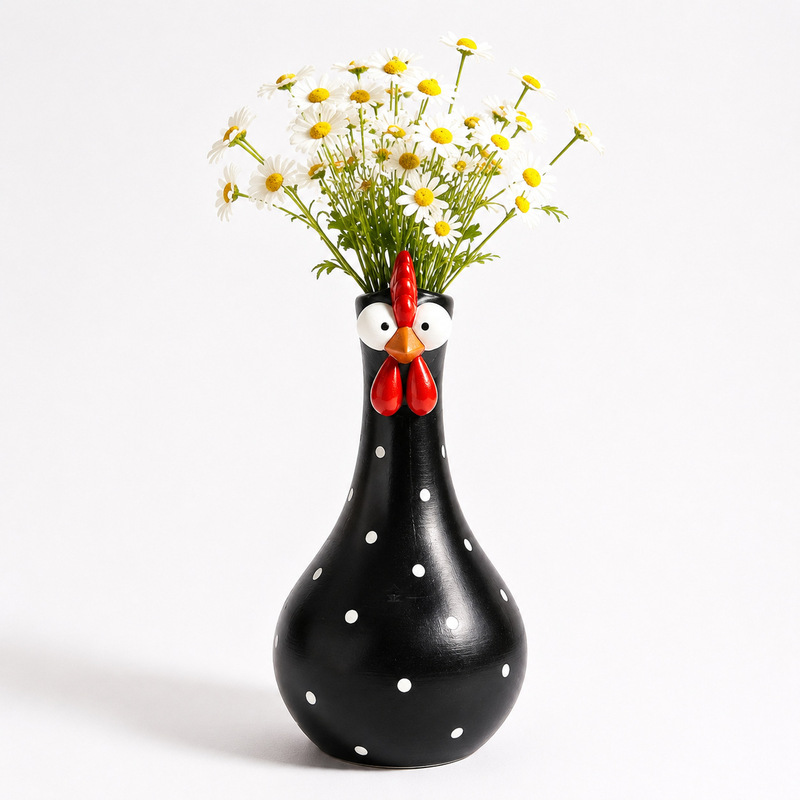 Hand-Painted Rooster Vase Sculpture | Long Neck Cartoon Rooster Decor with Colorful Polka Dots | Waterproof Resin Home Accent — image 2