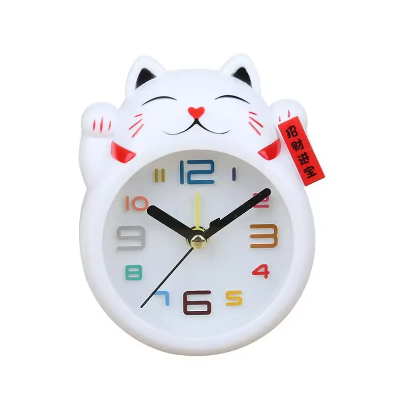 Creative Cartoon Lucky Cat Alarm Clock Mini Table Decoration Student Cute Plastic — image 2
