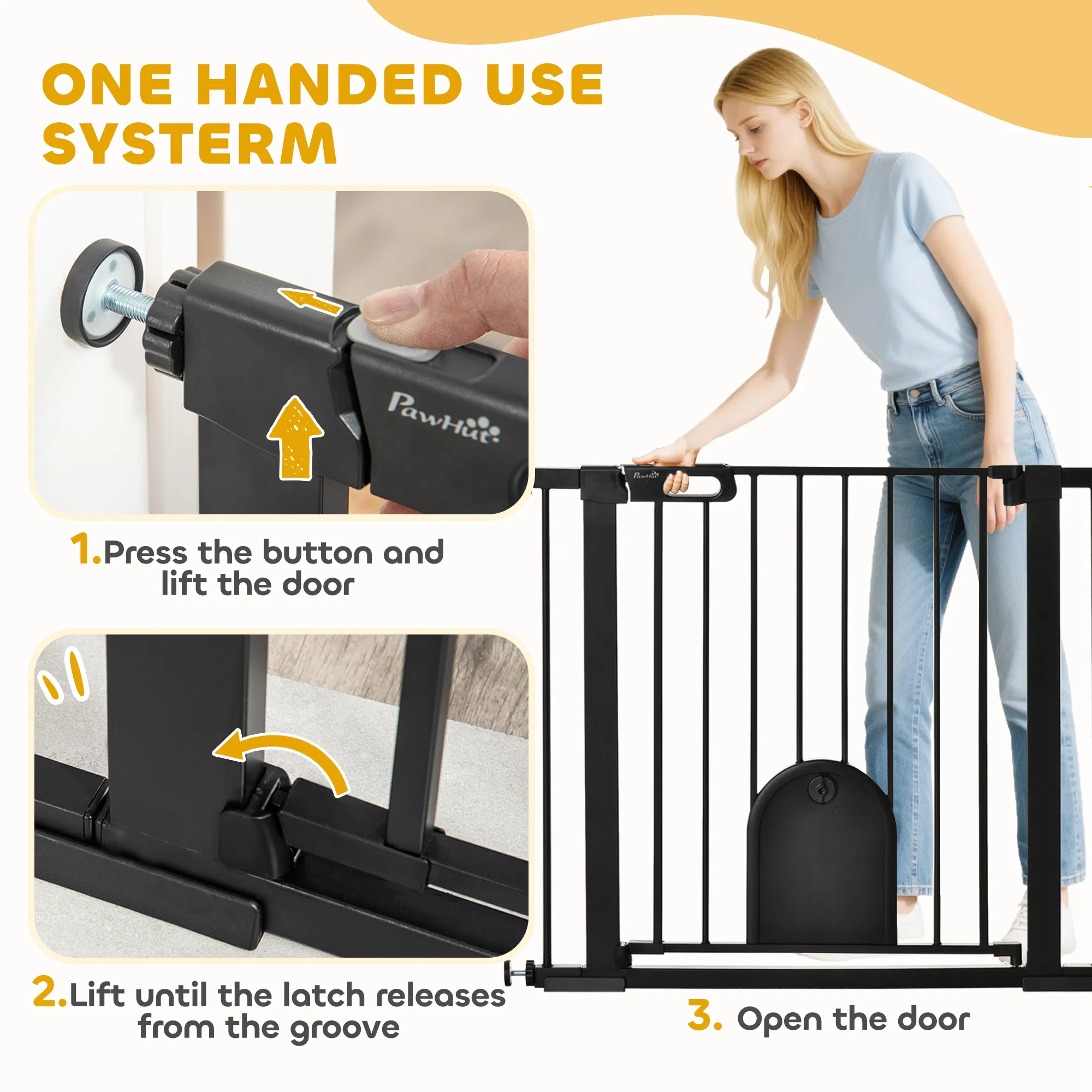 30"-41" Extra Wide Pet Gate Barrier with Small Door, 30"H Dog Gate with Safety Gate Barrier, Stair Pressure Fit, Black — image 2