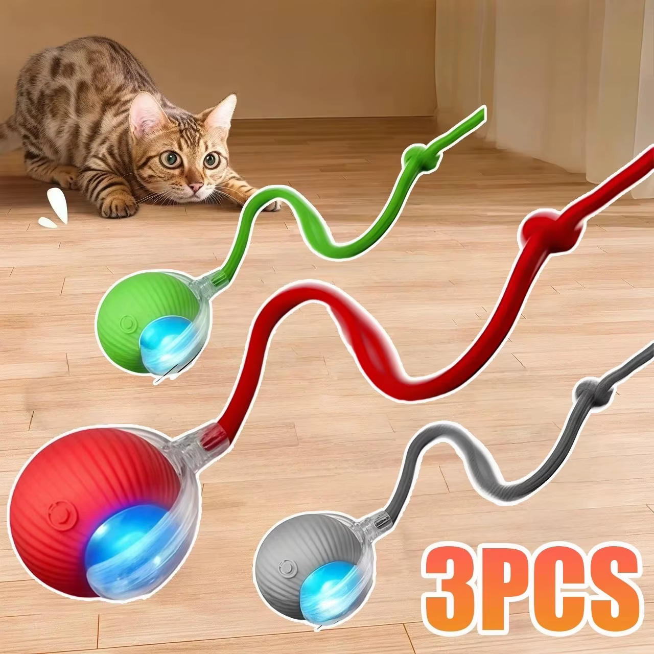 New Cat Interactive Ball Toy Automatic Rolling Ball Faux Tail Rechargeable Smart Pet Electric Toy Dog Cat Training Imitate Mouse — image 1